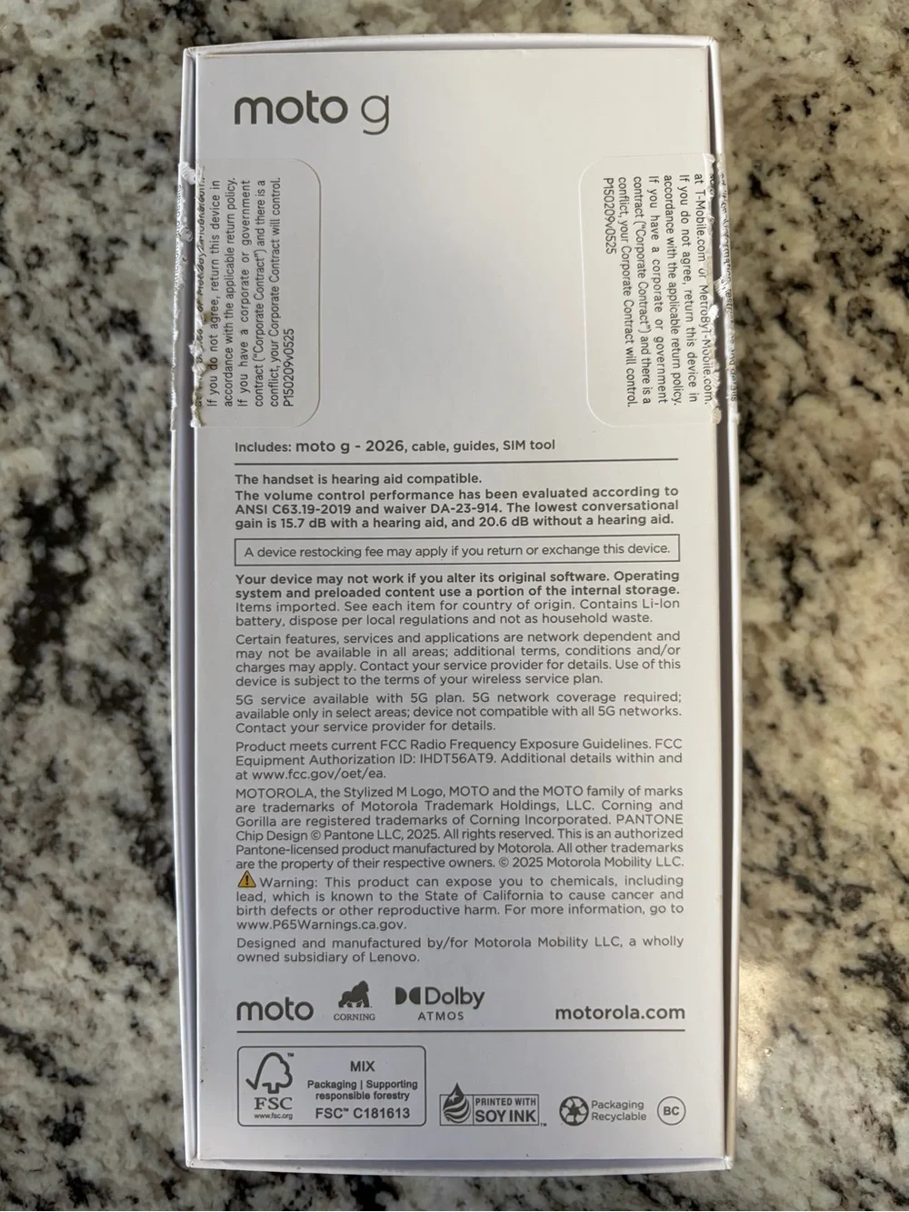 Motorola Moto G 2026 cell phone and charging cable